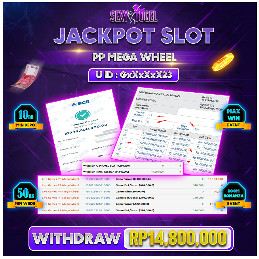 SEXYTOGEL JACKPOT CASINO PP - MEGA WHEEL Rp.14.800.000.,-LUNAS